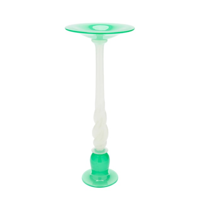 1920s Steuben Jade Green and White Opaline Glass Candlestick, C. 1925 For Sale - Image 5 of 6