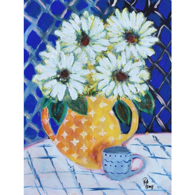 Vase of Beautiful Flowers Oil Painting by Ruth Arenz Including the Antiqued Gold Wood Frame For Sale - Image 4 of 7