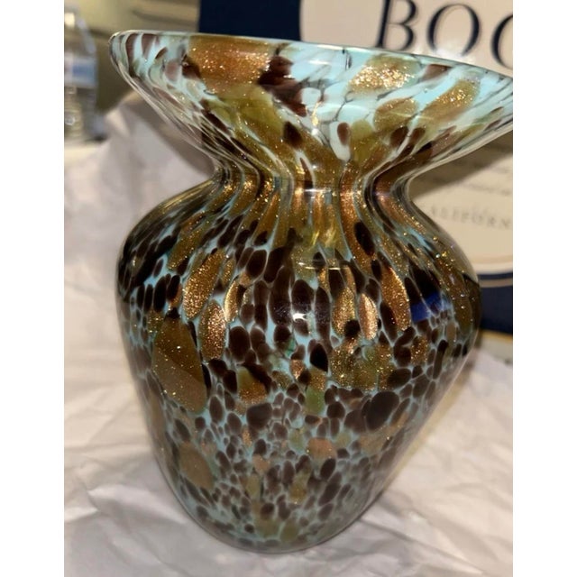 Murano Glass Vase With Sky Blue, Black, and Copper Aventurine. For Sale - Image 4 of 4