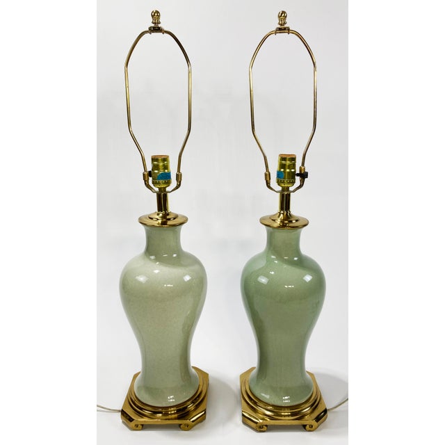 Vintage Sage Green Table Lamps With Brass Bases, a Pair Chairish