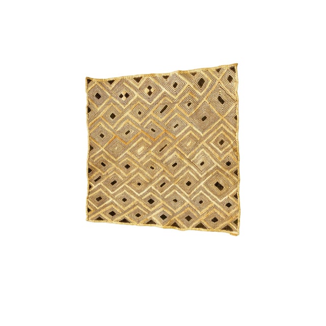 1980s Vintage African Square Tribal Kuba Kasai Raffia Textile 24" by 24" For Sale - Image 5 of 5