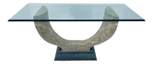 Maitland Smith Tessellated Stone Console Table With Beveled Glass Top