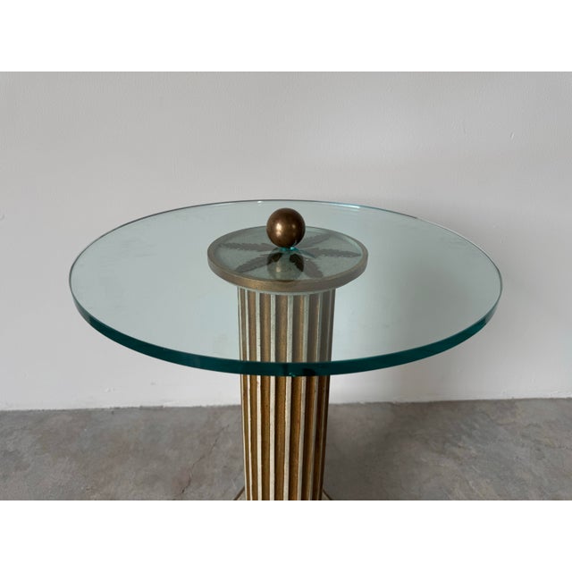 Hollywood Regency Carved Wood Column & Brass Ball Feet Side Table/ Sold For Sale - Image 12 of 12