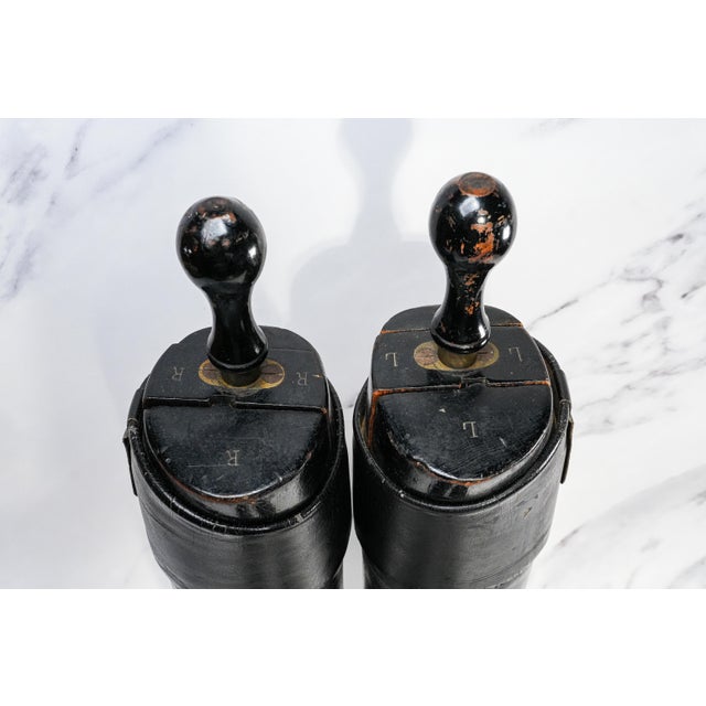 Country Chic Black Leather Antique Riding Boots Horse Equestrian Home Decor Prop For Sale - Image 4 of 10