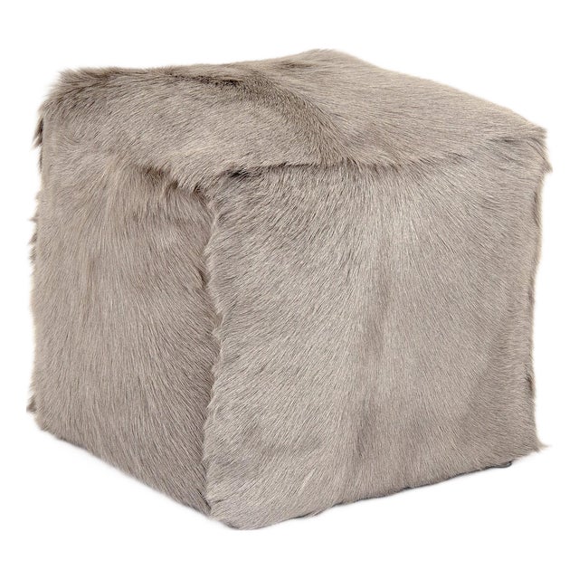 Tibetan Light Grey Goat Fur Pouf For Sale