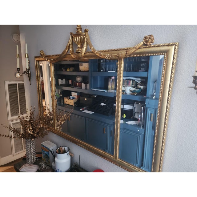 Traditional Grand Scale: Vintage Ethan Allen Federal Style Gilt Triptych Mantel Mirror For Sale - Image 3 of 7