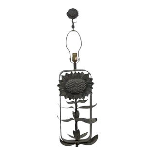 Unique Iron Sunflower Lamp on Lucite Base With Sunflower Finial For Sale