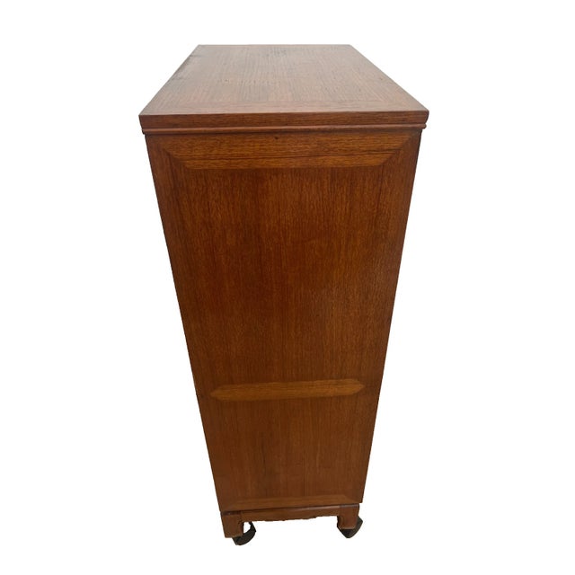 1970s Mid Century Chinese Cabinet, Silverware Storage, Three Drawer's Hand Carved For Sale - Image 13 of 17