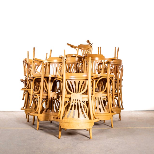 Blonde Fan Back Armchairs with Patterned Seat, 1950s, Set of 4 For Sale - Image 11 of 11