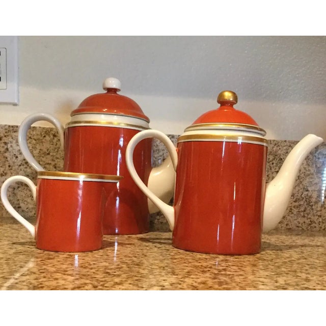 Ceramic Fitz and Floyd Medaillon d’Or Coffee and Tea Pots with Creamer, 1979 - 3 Pieces For Sale - Image 7 of 8