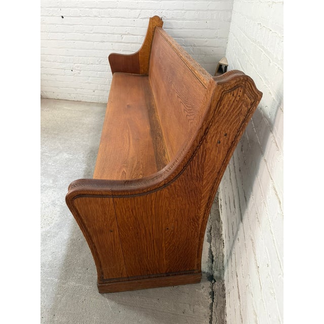 Antique Solid Wood Church Pew – Curved End Panels & High Back – Architectural Bench For Sale - Image 4 of 12