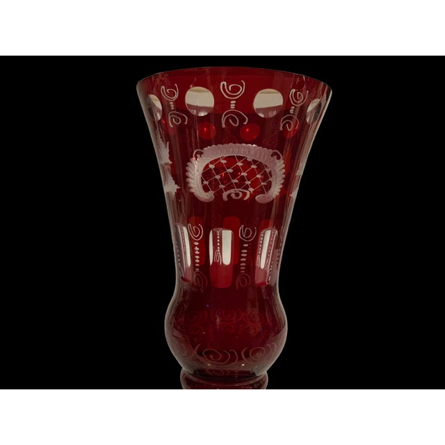 Mid 20th Century Ruby Red Egermann Etched Bohemian Vase For Sale - Image 5 of 8