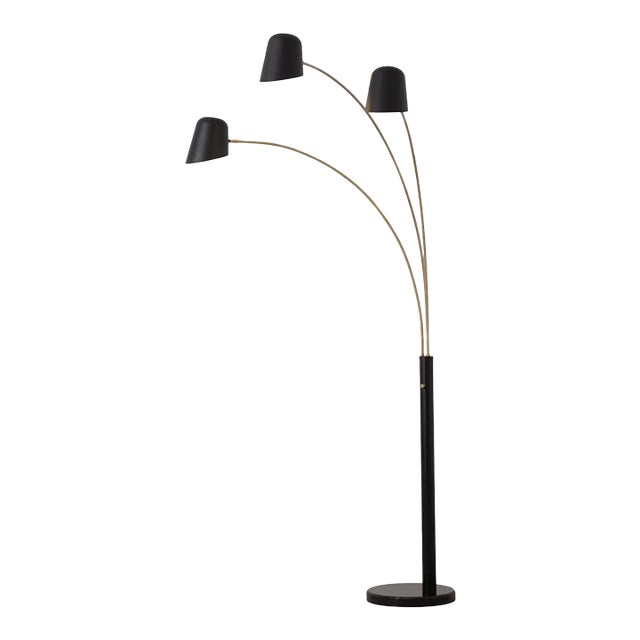 Nova of California Culver 86" 3-Light Arc Lamp, Matte Black & Weathered Brass For Sale