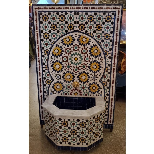 White Riad Marble Border Moroccan Multi-Color Tile Fountain For Sale - Image 8 of 8