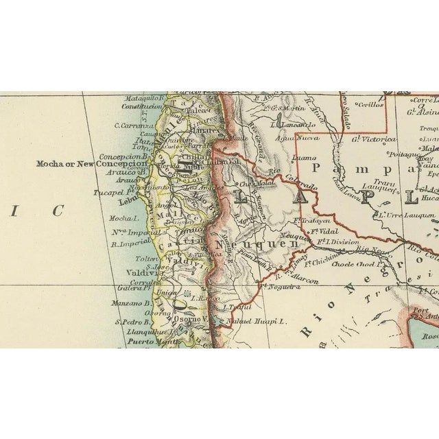 Title (80 characters, keyword-first): Map of Southern South America – Richly Detailed Engraving by Keith Johnston, 1903 :...