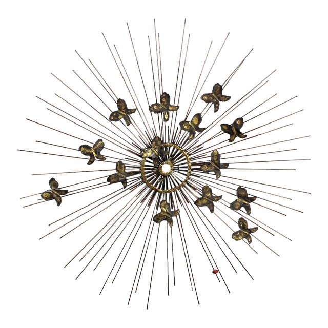 Mid Century Degroot Brass Brutalist Butterflies Sunburst Wall Art Hanging For Sale