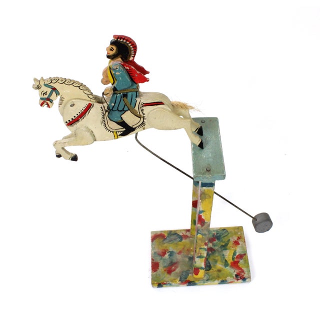 1930s Vintage Folk Art Kinetic Balance Sculpture of Soldier Riding Horse For Sale - Image 5 of 9