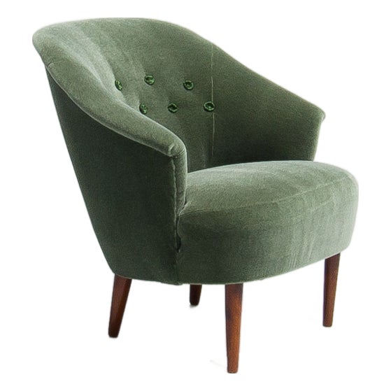 Swedish Lounge Chair with Chase Erwin Mohair Velvet by Carl Malmsten for O.H. Sjögren, 1950s For Sale