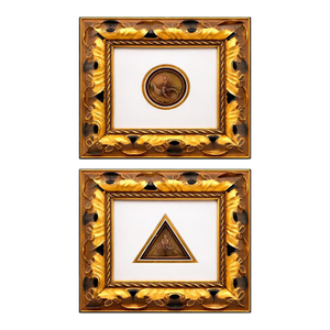 Art Deco Pair of Erté Limited Edition Bronze Medallions in Gold & Black Gilt Frames