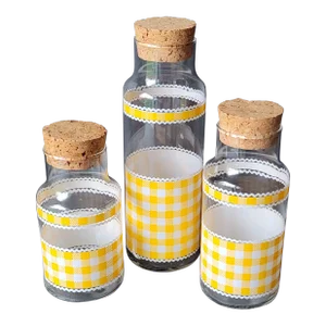 Vintage Libbey Calico Yellow Gingham Check Glass Canister With Cork Lids Set of 3