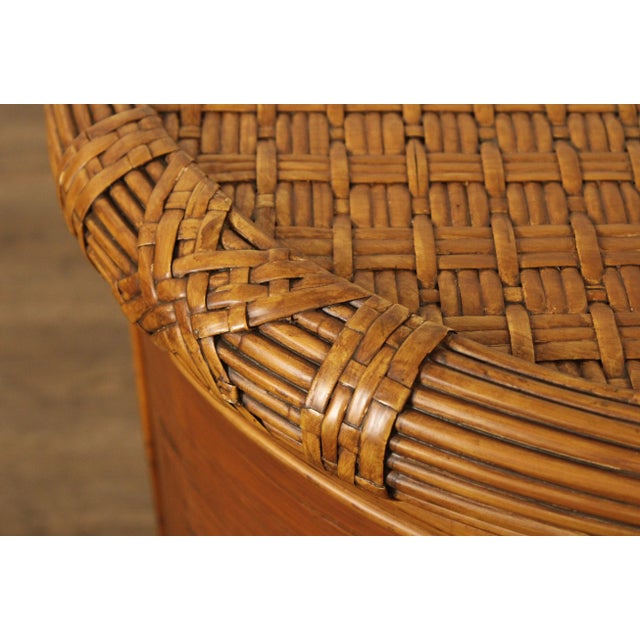 Wood Bamboo and Rattan Circular Glass Top Drum Style Side Table For Sale - Image 7 of 12