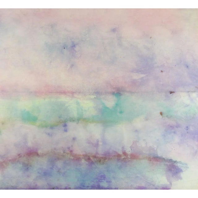1990s Soft Pink Blue Green Abstract Mixed Media Painting For Sale - Image 5 of 5