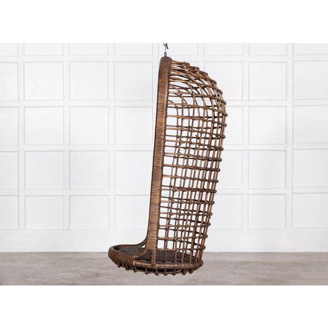 Mid-Century French Bamboo Rattan Swinging Egg Chair For Sale - Image 3 of 16