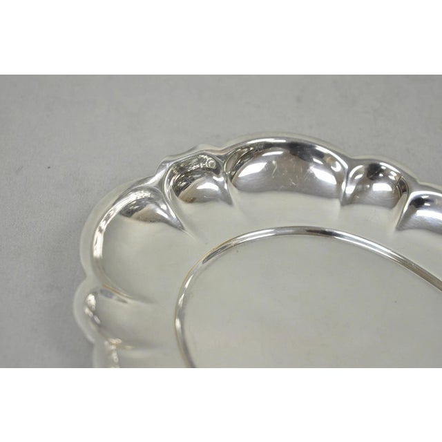 Metal Vintage Gorham Yc 644 Engraved Silver Plated Small Scalloped Serving Dish For Sale - Image 7 of 13