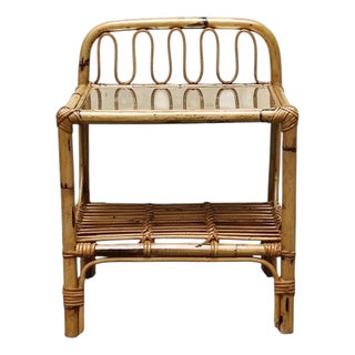 Rattan and Bamboo Bedside Table with a Brass Shelf, Italy, 1960s For Sale
