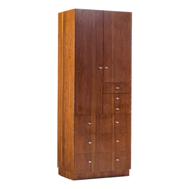 Directional Mid Century Walnut and Chrome Armoire Dresser For Sale