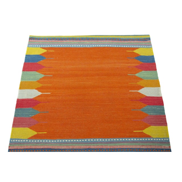 Handwoven Kilim Fars Rug in Orange and Natural Tones For Sale - Image 6 of 9