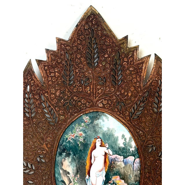 Pair Orientalist Bronze Palmette Candle Sconces Limoges Enamel Bather Plaques For Sale - Image 15 of 15