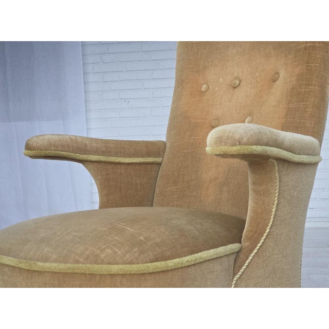 Wood Danish Armchair in Velour with Ash Legs, 1950s For Sale - Image 7 of 18