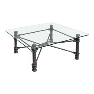 Vintage Iron & Glass Coffee Table With Twisted Rope Detail For Sale