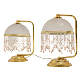 Vintage Italian Table Lamps in Glass with Aluminum and Gold-Plated Brass, 1970s, Set of 2 For Sale