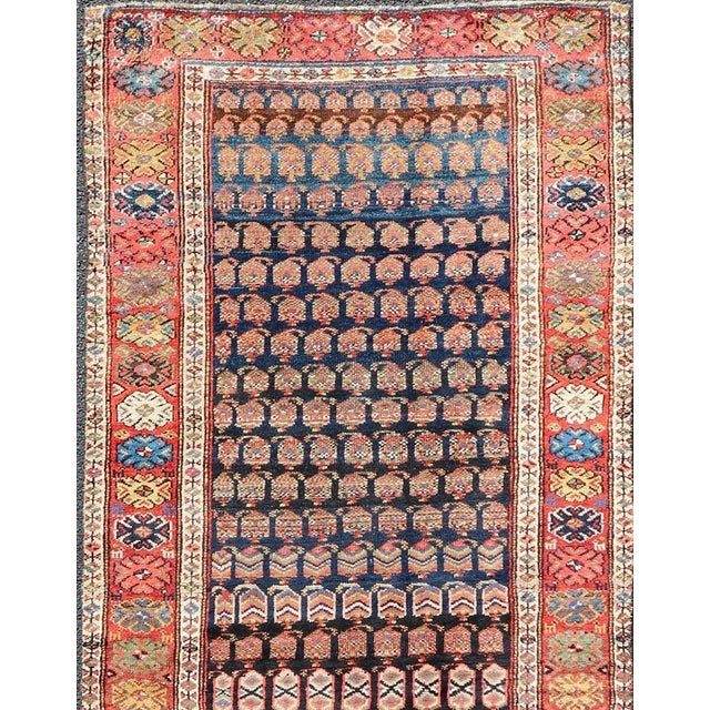 Antique Kurdish Gallery Runner in All-Over Geometric Design on a Blue Background For Sale In Atlanta - Image 6 of 11