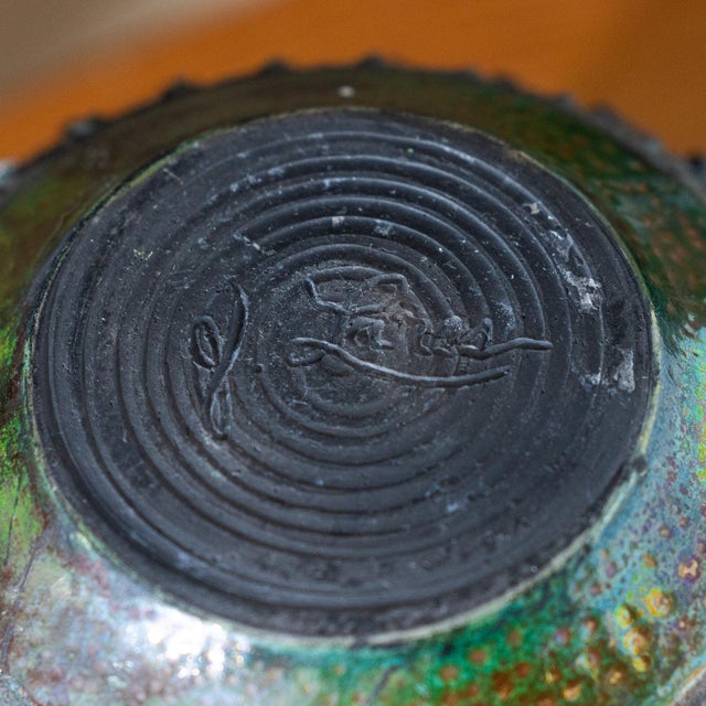 Signed J. Lares Raku Studio Pottery Vessel With Carved Textural Surface For Sale - Image 10 of 10