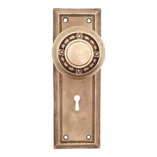 Vintage Floral Brass Dummy Door Knob Set For Sale