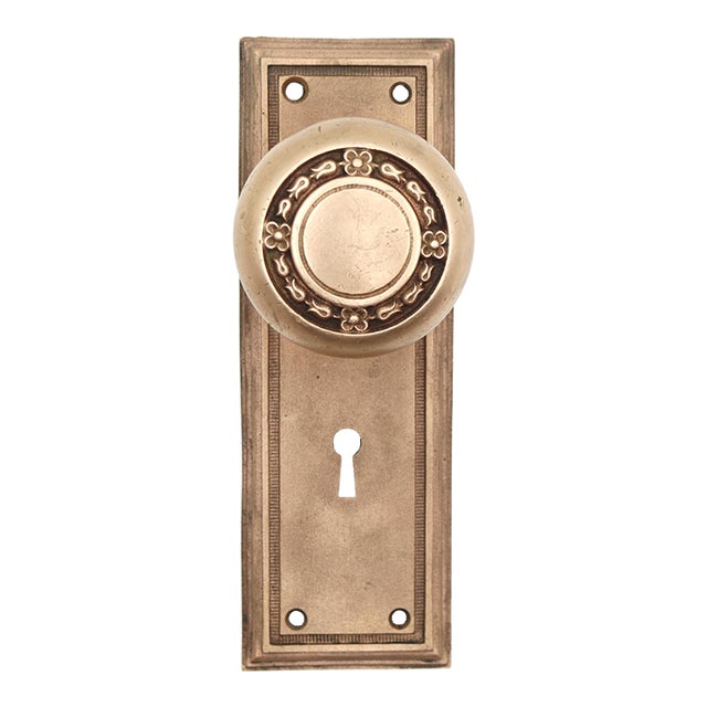 Vintage Floral Brass Dummy Door Knob Set For Sale