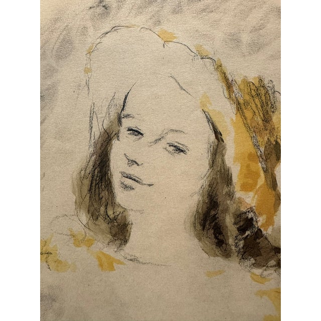 Art Nouveau Mid 20th Century André Vertès Attributed Original Drawing Female Portrait Mixed Media on Paper For Sale - Image 3 of 14