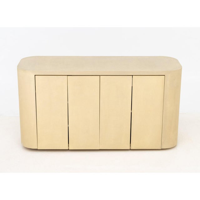 Modern Karl Springer Style Beige Grasscloth Sideboard For Sale - Image 3 of 8