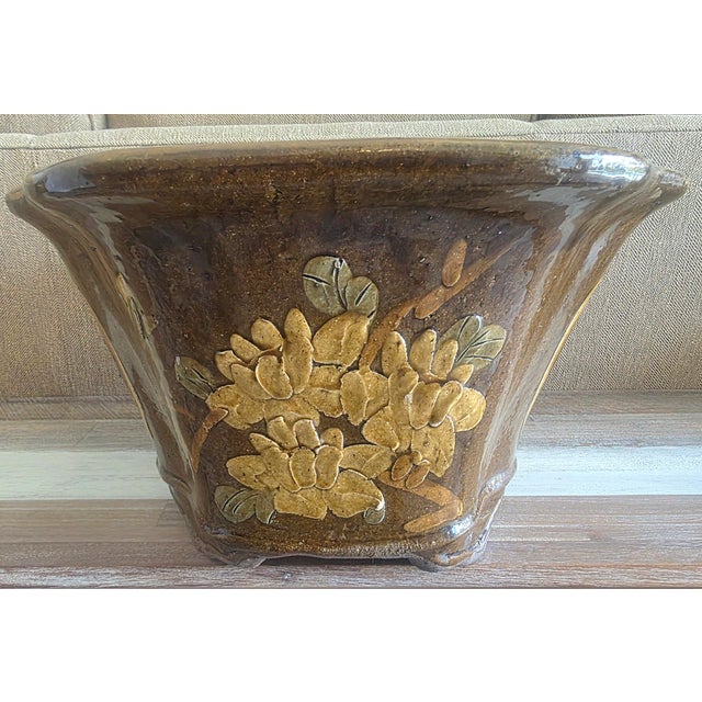Mid-Century Modern Large Decorative Martaban Glazed Planter Terracotta Planters,, Mid-20th Century, Garden Indoor/Outdoor Planterl For Sale - Image 3 of 6
