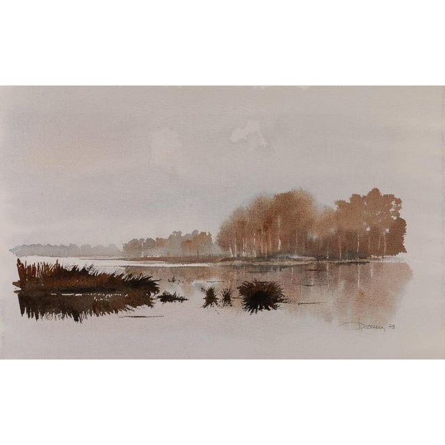 Jacques Noury, By the Lake, Watercolor For Sale - Image 6 of 6