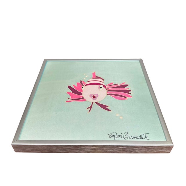 Coastal Vintage Sylvie Bernadette Silk Paintings – Tropical Fish – Signed & Framed Canadian Art - a Pair For Sale - Image 3 of 7