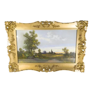 19th Century Pastel Luminist Landscape Painting in Frame