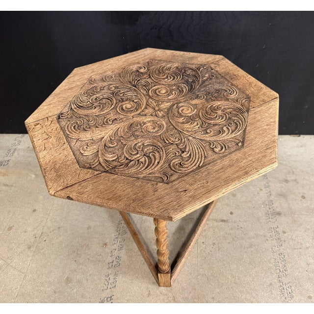 Brown Carved Oak Cricket Table, 1910 For Sale - Image 8 of 11