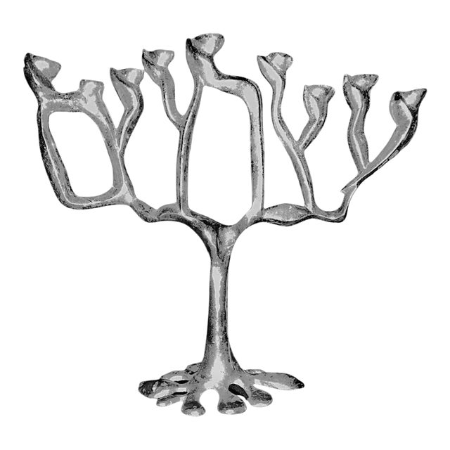 Vintage Mid Century Modern Don Drumm Style Aluminum Abstract Brutalist Artisan Sculpture Menorah For Sale