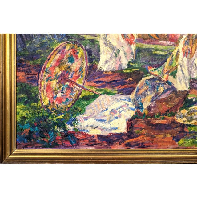 Green Niels Peter Bolt Early Naturalistic Painting of Two Lounging Nude Female Figures in Nature, 1954 For Sale - Image 8 of 11
