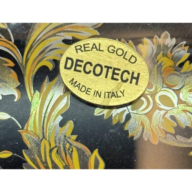 Art Nouveau Murano Art Glass Bowl Black Gold Floral Baroque Art Nouveau Decotech Italy VTG For Sale - Image 3 of 10