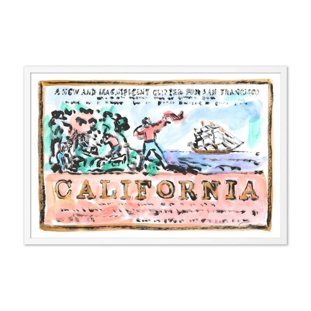 Illustration California New and Magnificent by Anne-Louise Ewen in White Frame, Small Art Print For Sale - Image 3 of 3